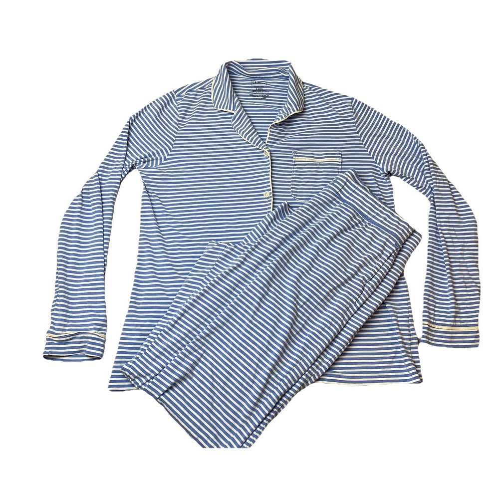 L.L. Bean Women's Super-Soft Shrink-Free Button Front Pajama Set Small Blue